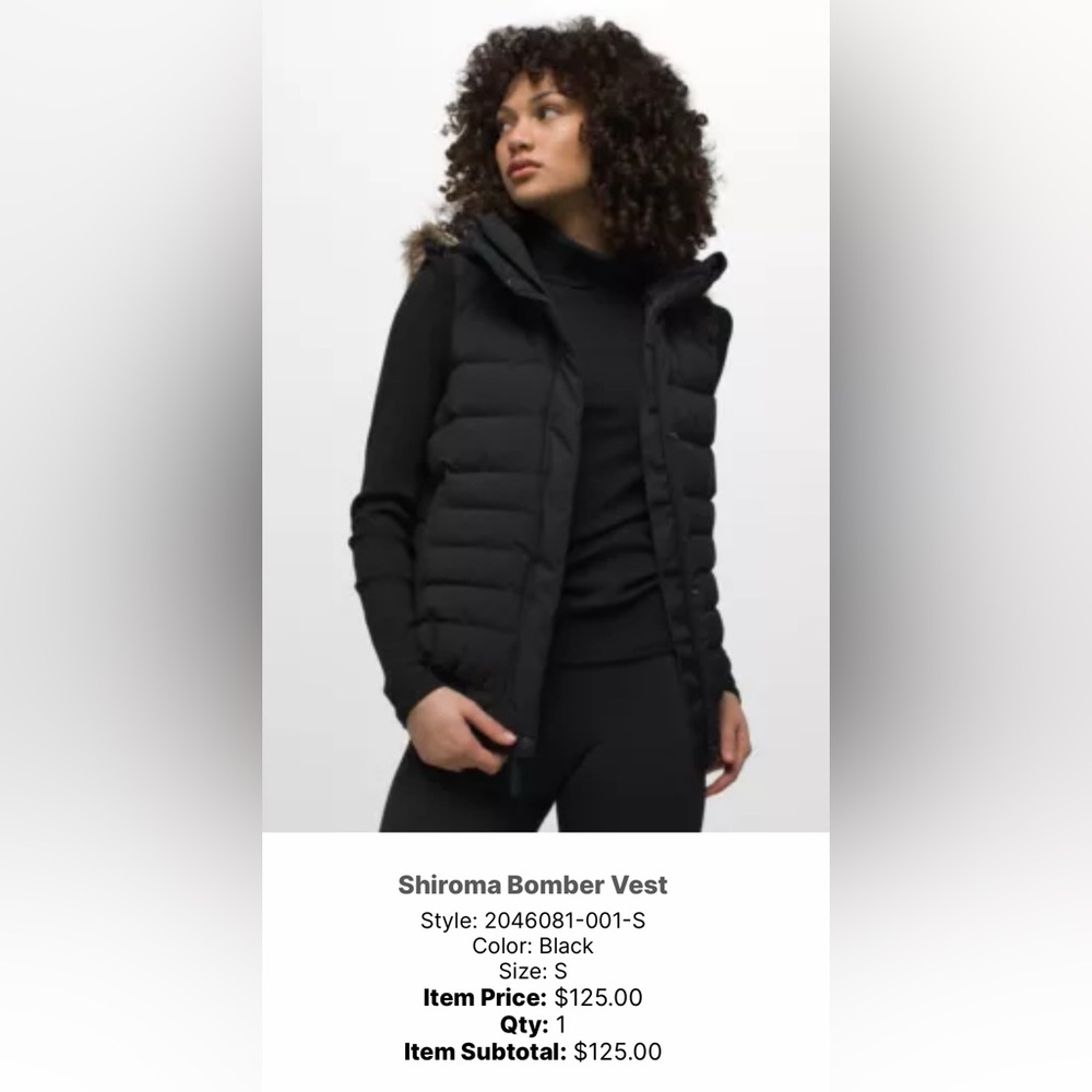 Prana Sharoma Black Puffer Vest Sz S